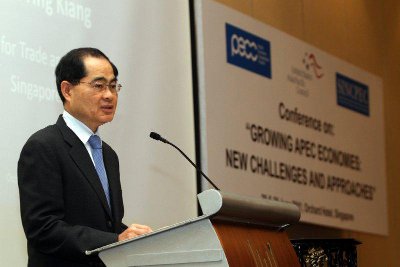Singapore's Minister for Trade and Industry, Lim Hng Kiang delivers keynote speech