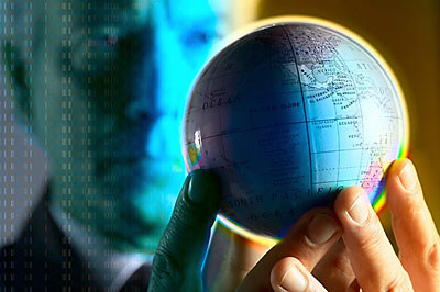 A businessman holding a small globe uid 1460685